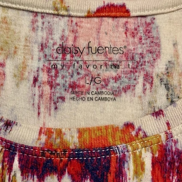 Daisy Fuentes Top Large Cream Orange Purple Gold Abstract Floral Cotton - Picture 10 of 14